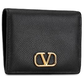 Valentino-Portefeuille compact à deux volets en cuir Valentino Portefeuille court en cuir en bon état-Autre