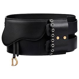 Cinturón Dior Saddle de piel de cordero negra Negro