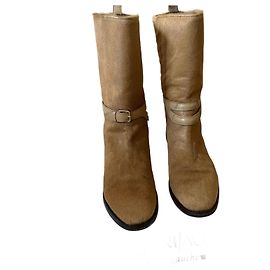Yves Saint Laurent Pony Biker Boots Beige Beige