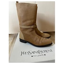 Yves Saint Laurent-Pony biker boots-Beige