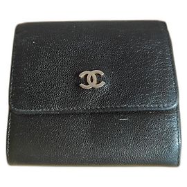 Chanel Black Grained Leather Wallet with Card Holder Black