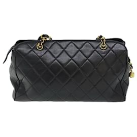 Chanel-CHANEL Matelasse Chain Shoulder Bag Lamb Skin Black CC Auth ki4411-Black