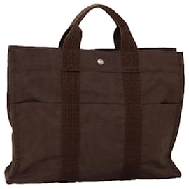 Hermès-HERMES Her Line MM Tote Bag Toile Marron Auth th4870-Marron