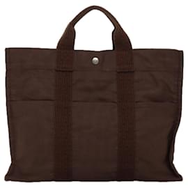 Hermès-HERMES Her Line MM Tote Bag Canvas Brown Auth th4870-Brown