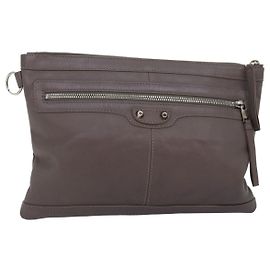 BALENCIAGA Pochette Cuir Gris 273022 Auth am6190 Marron