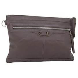 Balenciaga-BALENCIAGA Clutch Bag Leather Gray 273022 Auth am6190-Brown