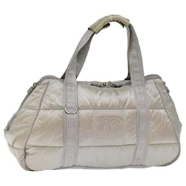 Chanel-CHANEL Sports Boston Bag Nylon Plata CC Auth yk12071-Plata