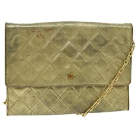 Chanel-Bolso de hombro con cadena CHANEL Matelasse Cuero Dorado CC Auth yk12352-Dorado