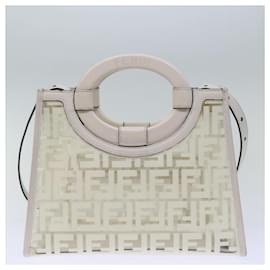 Fendi-FENDI Zucca Canvas Handtasche Vinyl 2way Weiß Auth 73258A-Weiß