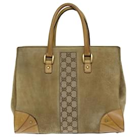 Gucci-GUCCI Hand Bag Suede Beige 120897 Auth 73865-Beige