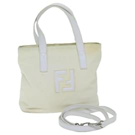 Fendi-FENDI Hand Bag Nylon 2way White Auth ti1732-White