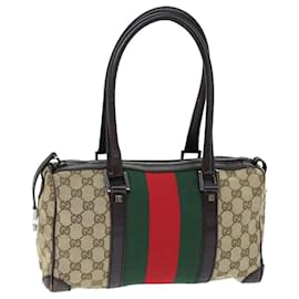 Gucci-GUCCI GG Canvas Web Sherry Line Hand Bag Beige Red Green 30458 Auth 73608-Red,Beige,Green