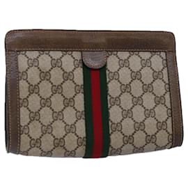 Gucci-GUCCI GG Supreme Web Sherry Line Clutch Bag PVC Beige Red 89 01 001 Auth th4862-Red,Beige