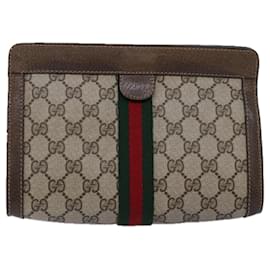 Gucci-GUCCI GG Supreme Web Sherry Line Clutch Tasche PVC Beige Rot 89 01 001 Auth th4862-Rot,Beige