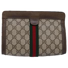 Gucci-GUCCI GG Supreme Web Sherry Line Clutch Bag PVC Beige Red 89 01 001 Auth th4862-Red,Beige