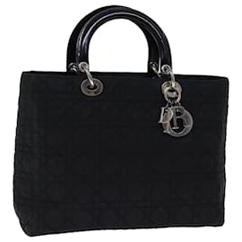 Christian Dior-Christian Dior Bolso de mano Lady Dior Canage Nylon Negro Auth yk12208-Negro