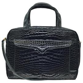 Autre Marque-Lana Marks Dark Green Alligator Skin Leather Satchel Handbag-Green