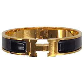 Autre Marque-Bracelet Clic H Hermès Émail Noir / Plaqué Or-Noir