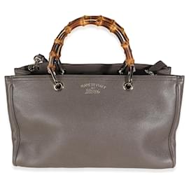 Gucci-Gucci Taupe Pebbled Calfskin Medium Bamboo Shopper-Beige