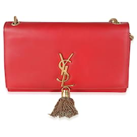 Saint Laurent-Bolso satchel Kate con borlas y monograma clásico mediano de piel de becerro lisa roja de Saint Laurent-Roja