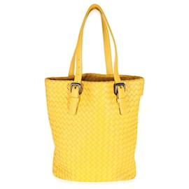 Bottega Veneta-Bottega Veneta Yellow Intrecciato Nappa Vertical Shopper Tote-Yellow