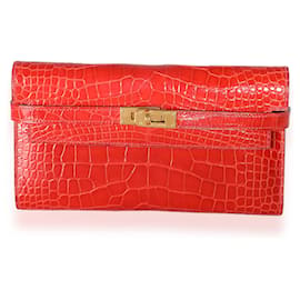 Hermès-Hermès Geranium Alligator Mississippiensis Kelly Geldbörse GHW-Rot