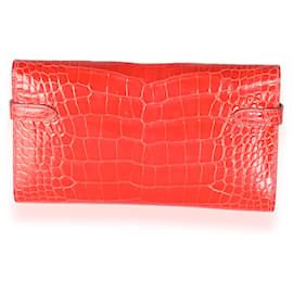 Hermès-Hermès Geranium Alligator Mississippiensis Kelly Geldbörse GHW-Rot