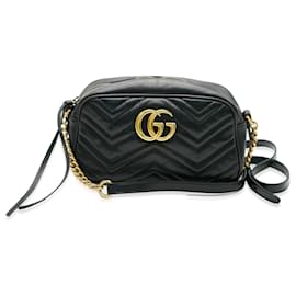 Gucci-Gucci Black Calfskin Matelasse Small GG Marmont Shoulder Bag-Black