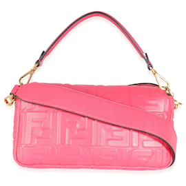 Fendi-Fendi Lampone Nappa FF 1974 Embossed Medium Baguette NM-Pink