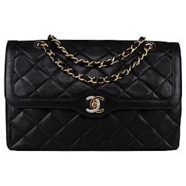 Chanel-Chanel Quilted Lambskin 24K Gold Bicolor Medium Double Flap Bag-Black