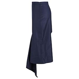 Balenciaga-Balenciaga Checked Asymmetric Mini Skirt in Navy Blue Virgin Wool -Blue