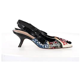 Christian Dior-Dior Sweet D Sling-Back Pumps in Multicolor Embroidered Fabric-Other