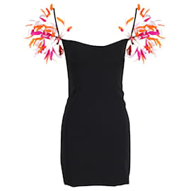 Attico-Attico Feather-Detail Mini Dress in Black Polyester-Black
