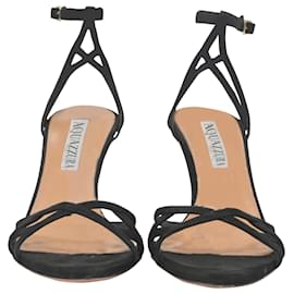 Aquazzura-Aquazzura Very Purist Ankle Strap Sandals in Black Suede -Black