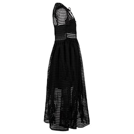 Self portrait-Self-Portrait Grid Lace Midi Dress In Black Polyester-Black