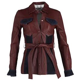 Victoria Beckham-Victoria Beckham Belted Jacket in Burgundy Leather-Red,Dark red