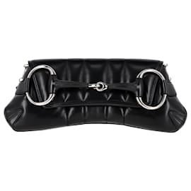 Gucci-Gucci – Mittlere Umhängetasche mit Horsebit-Kette aus schwarzem Leder-Schwarz
