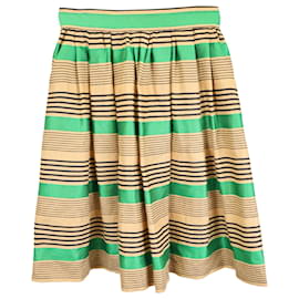 Dolce & Gabbana-Dolce & Gabbana Striped Mini Skirt in Green and Tan Cotton-Green,Olive green