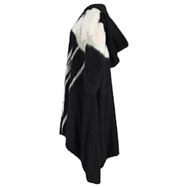 Valentino Garavani-Valentino Garavani Floral Hooded Long Coat in Black Cashmere and Mohair-Black