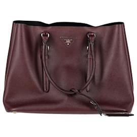 Prada-Borsa tote Prada media con manico foderata in pelle Saffiano bordeaux-Bordò