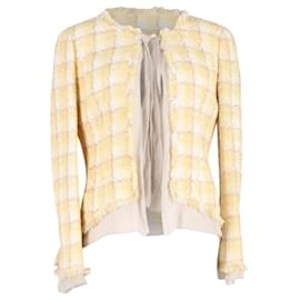 Chanel-Chanel Checked Fringed Tweed Jacket in Yellow Wool-Other,Yellow
