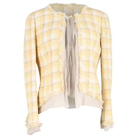 Chanel – Karierte Tweedjacke mit Fransen aus gelber Wolle Andere Gelb