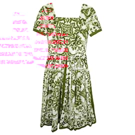 Dolce & Gabbana-Dolce & Gabbana Majolica Printed Pleated Midi Dress in Red Cotton -Red,Dark red