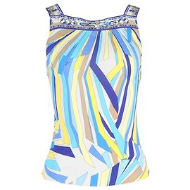 Emilio Pucci Square Neck Printed Top in Blue Silk Blue Light blue