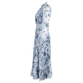 Erdem-Erdem Narella Hogarth-Print Pleated-Chiffon Dress in Blue Polyester-Blue,Light blue