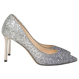 Jimmy Choo Romy Pumps in Silver Glitter Silvery Metallic