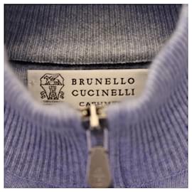 Brunello Cucinelli-Brunello Cucinelli Cardigan entièrement zippé en cachemire bleu gris-Gris