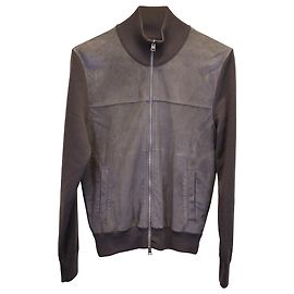 Giacca con cerniera Tom Ford con pannello in pelle scamosciata grigia e cotone Marrone