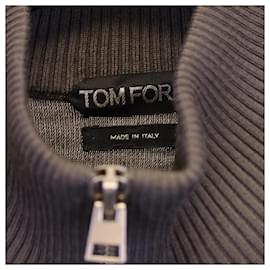 Tom Ford-Tom Ford Zipped Jacket in Gray Suede-panel and Cotton-Brown