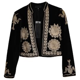 Nili Lotan-Nili Lotan Rohan Embroidered Jacket in Black Velvet -Black